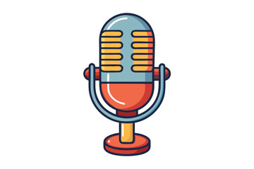 Retro inspired studio microphone illustration with vibrant colors and bold outlines, isolated on a white background for creative use