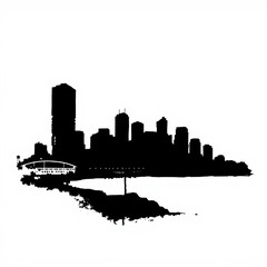 Obraz premium Flat silhouette of the las vegas strip at night with neon signs and casino lights glowing in bold colors such as electric blue hot pink and vivid green skyline silhouette 