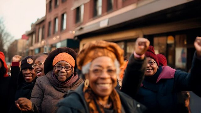 African American senior woman celebrating in a vibrant Black History Month parade