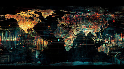 A glowing world map design representing global communication and brotherhood, The world map showing collection of information with technology concept, global connectivity and technology map.