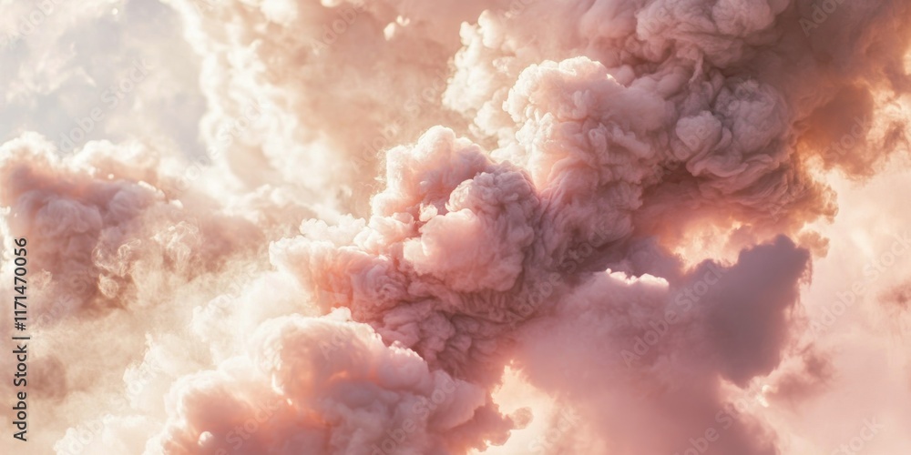 Poster fluffy pink cloudscape illuminated by soft golden light perfect for adding custom text or graphics