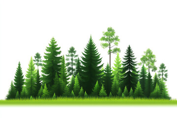 Fototapeta premium A vibrant collection of various evergreen trees set against a white background, perfect for eco-friendly designs.