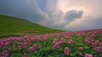 Obraz premium Vibrant Pink Flowers Under Dramatic Sky