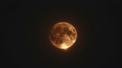 Fototapeta premium Large, orange-hued full moon in dark night sky.