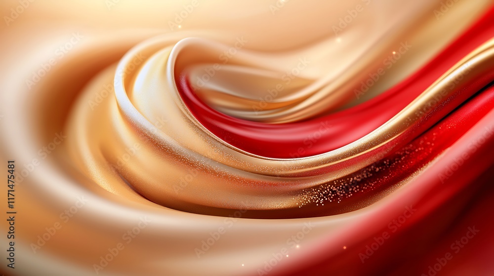 Poster mesmerizing abstract swirling patterns in rich shimmering gold and vibrant glowing red tones create 