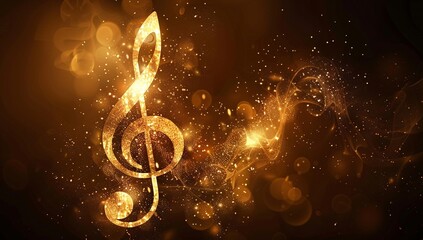 Golden treble clef shimmering with light, a symbol of music and elegance.