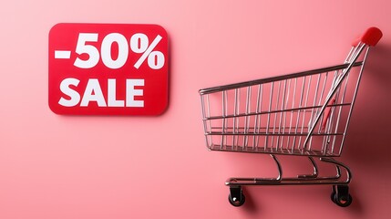 Bright background massive sale on shopping carts at retail
