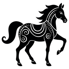 Stylized vector silhouette of a horse in ornate patterns 
