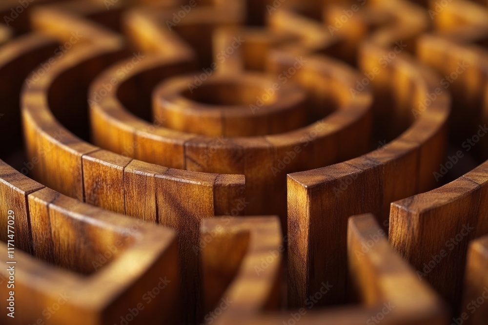 Poster intricate wooden maze showcasing craftsmanship with detailed patterns and curves in close-up view. g