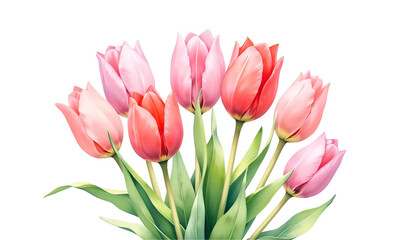 Naklejka premium Pink & Coral Tulips Bouquet - Spring Flowers - Soft Pastels