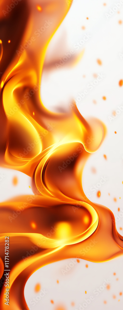 Poster abstract orange flames flowing gracefully against a white background, creating a dynamic and vibrant