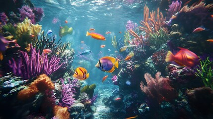 Fototapeta premium A group of colorful tropical fish in a coral reef