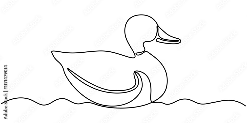 Aufkleber continuous line vector illustration design of one swimming duck, One continuous single line of wood duck swimming in river. Famous bird line art isolated on white background, Duck in one continuous. 