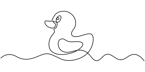 continuous line vector illustration design of one swimming duck, One continuous single line of wood duck swimming in river. Famous bird line art isolated on white background, Duck in one continuous. 