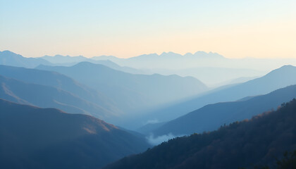 Obraz premium Serene Blue Mountains at Dawn Landscape - Soft