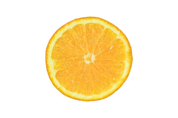 Orange slice isolated on a white background. Fresh citrus fruit half. Ideal for food designs, health concepts, refreshing summer themed, Fruit design elements, Cut out, PNG