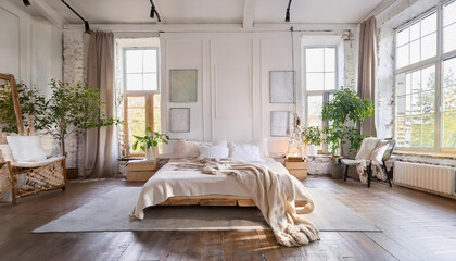 interior beautifu bedroom with white walls and beautiful furniture for the presentation