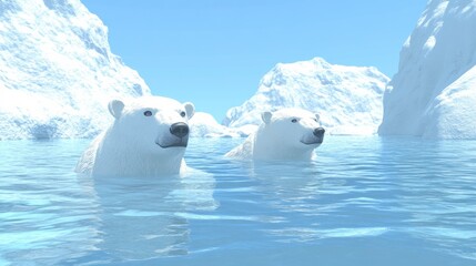 Fototapeta premium Polar Bears Navigating Shrinking Icebergs in Arctic Waters