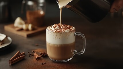 Spiced Latte with Cream being poured