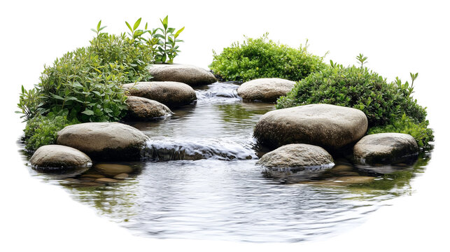 A tranquil forest river isolated on transparent background - Powered by Adobe