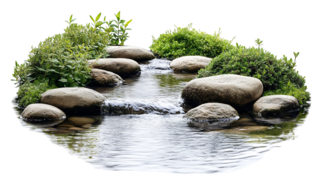 A tranquil forest river isolated on transparent background