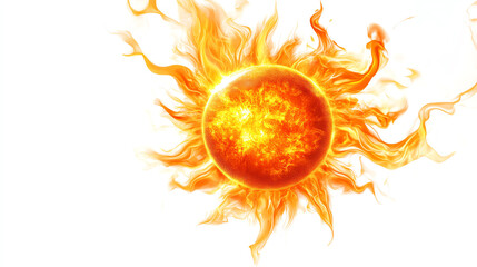 Naklejka premium Bright and vibrant sun illustration with fiery rays, isolated on a white background.