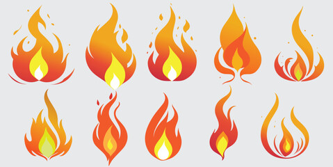 Simple vector flame icons in flat style