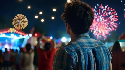 Obraz premium Spectators enjoy fireworks display during night festival in a vibrant outdoor setting