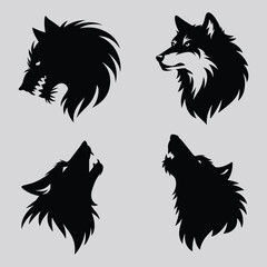 The animal of Wolf Head silhouette vector illustration design.