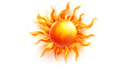 Naklejka premium Bright and vibrant sun illustration with radiant rays, ideal for various design projects, isolated on white background.