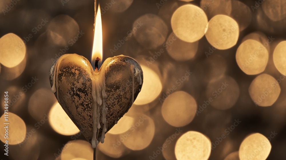 Poster candlelight glow with heart-shaped bokeh creating a warm and inviting atmosphere perfect for celebra