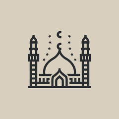 Minimalist outline vector art illustration of Mosque for Islamic Design