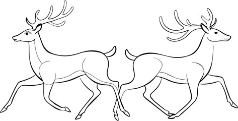 Reindeer one line continuous banner. Line art animal deer christmas concept banner