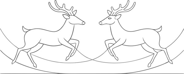 Reindeer one line continuous banner. Line art animal deer christmas concept banner