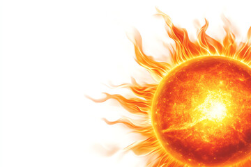 Naklejka premium Bright orange sun with rays against a white background, representing energy and warmth.