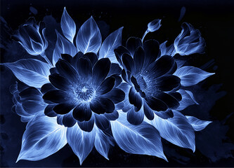 Obraz premium dark blue and white inverse flowers background with copy space for text