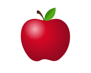 Red apple icon, shown with stem, single, green leaf