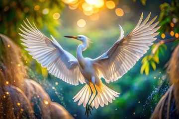 Great Egret in motion: a double exposure masterpiece capturing avian grace and natural beauty.