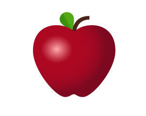 Red apple icon, shown with stem, single, green leaf
