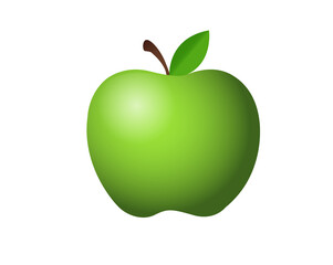 Green apple icon, shown with stem, single, leaf