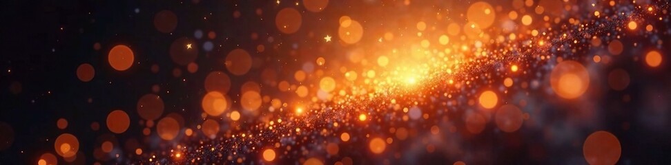 Bokeh lights dance in a galaxy of golden dust, nebula, abstract