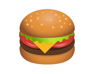 Cheeseburger icon with burger beef patty, sesame bun, cheese, lettuce, tomato