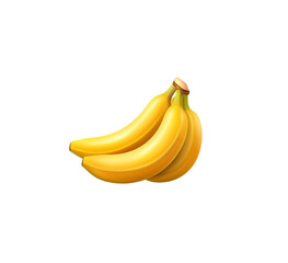 Fresh ripe yellow banana bunch with three bananas still attached at the stem, showcasing their bright color and smooth texture. Isolated on transparent background, png.