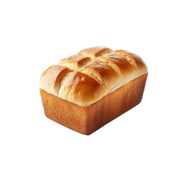 Golden brown loaf of homemade bread with a soft, fluffy texture and perfectly baked crust. The bread features a classic, comforting design. Isolated on transparent background, png.
