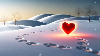 Fototapeta premium AI GENERATE, snow covered landscape with heart