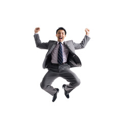 Energetic Businessman Dancing in a Suit on White Background Full Body Office Worker Celebrating Career Success in Dynamic Action






