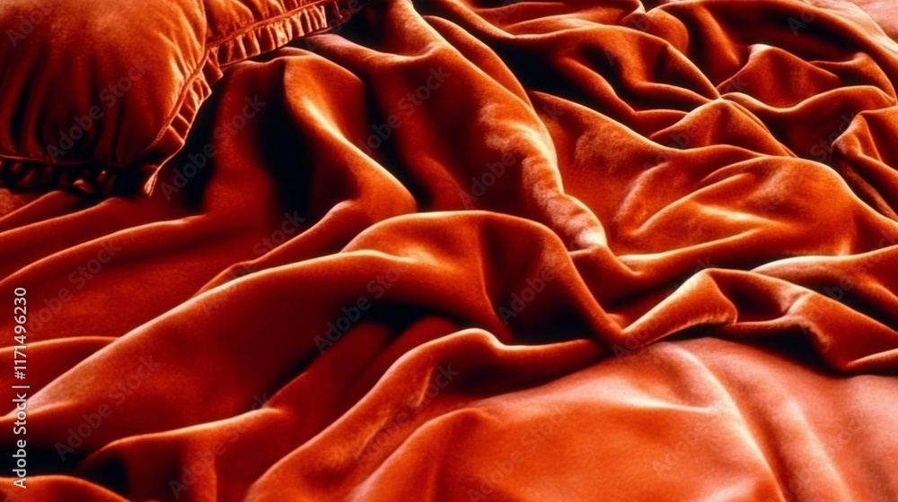 Poster close-up view of red velvet fabric displaying folds that create subtle heart shapes for decorative p