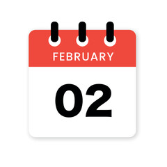 Fototapeta premium Calendar Icon - February 2nd - Date - App Design - Vector Illustration