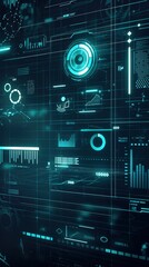 Obraz premium modern digital dashboard with neon teal charts and circular radar scanning futuristic grid system in clean layout concept of finance, data analytics