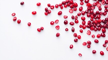 Fresh cranberries creating a vibrant cascade on white background